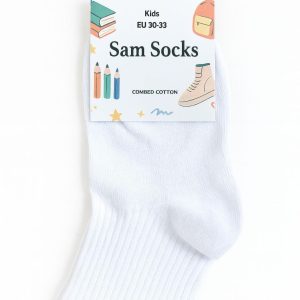 ⁦Sam Socks Kids Set of 3 Half Long School Plain Socks White size 30-33 EU⁩ - الصورة ⁦6⁩