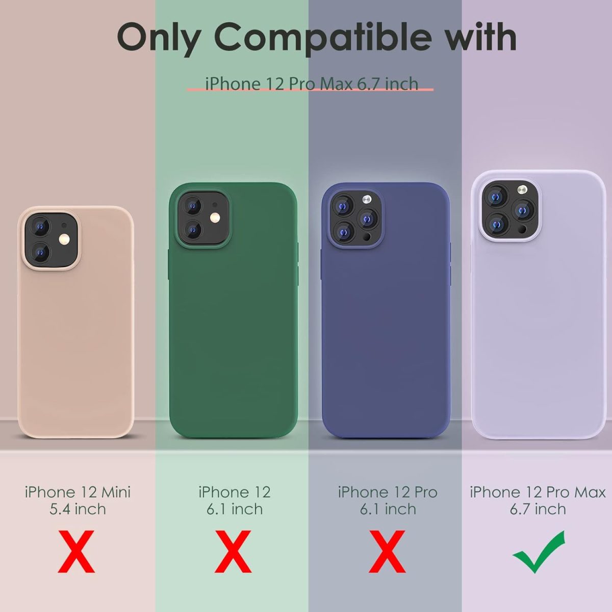 ⁦CALOOP Liquid Silicone Case Designed for iPhone 12 Pro Max Case, Full Body Protective Covered Gel Rubber Slim Shockproof Cover Case with Microfiber Lining, 6.7 inch (Black)⁩ - الصورة ⁦6⁩