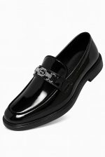 ROMBA - Men's Black Patent Leather Loafer Classic Design with Metal Charm, Formal and Casual Shoes