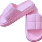 Pink Slippers for Women Girls with Comfortable Medical Sole - Checkered Slippers - Soft Slippers - Perfect for Home, Beach and Street - Waterproof and Non-Slip - Women's Flip Flops