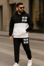 ⁦Miza Men's Winter Sport 2 Piece Hoodie and Pants Solid Color Comfortable Outdoor Gym Casual⁩ - الصورة ⁦4⁩