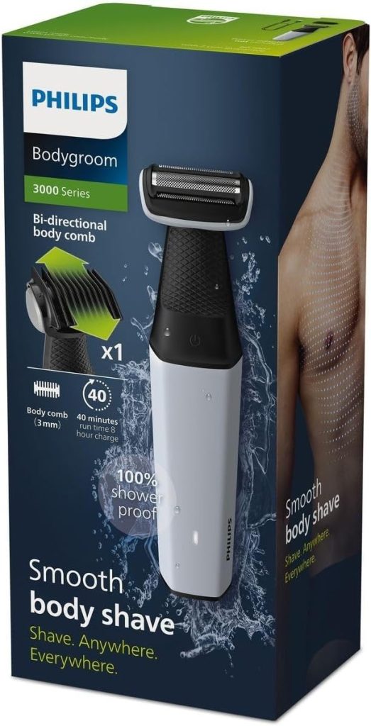 Philips Body Groomer BG3007/01 | Safe body shaving and trimming | 100% showerproof | 3mm comb | 40 min cordless | USB-A charging