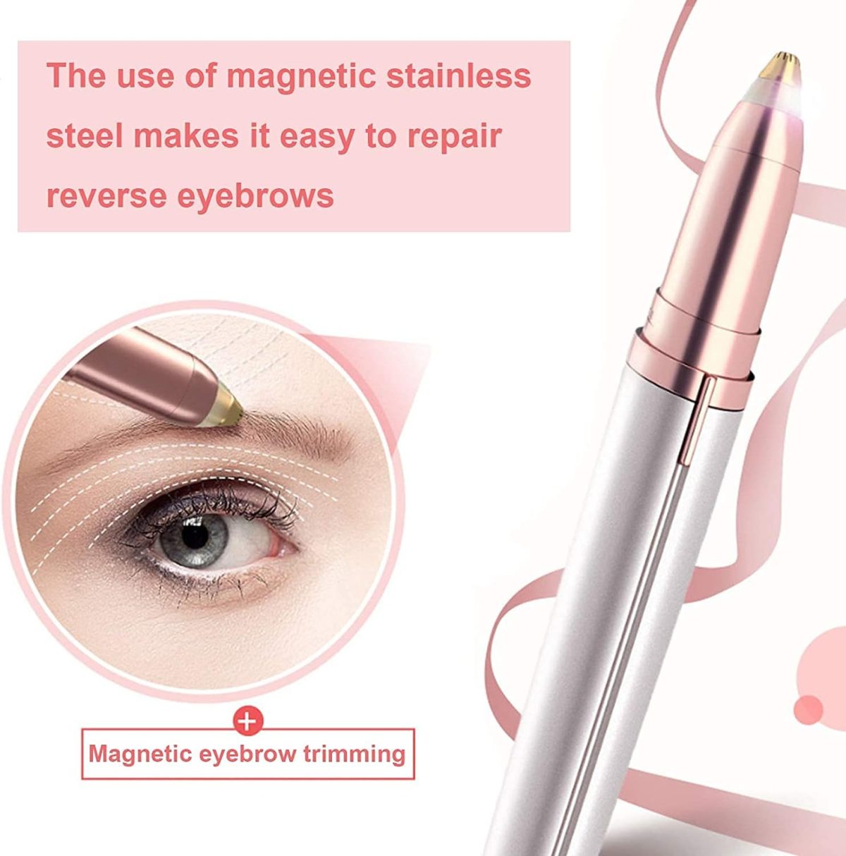 ⁦Painless Antson Portable Eyebrow, Face, Lips, Nose Hair Removal Electric Trimmer with Light, Hair Removal Machine For Women (pink) (Upgraded), standard (pq-002)⁩ - الصورة ⁦4⁩