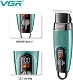 ⁦ماكينة حلاقة شعر ولحية احترافية لاسلكية قابلة لإعادة الشحن من في جي ار، مع شاشة عرض رقمية وحلقة تعليق وشفرات ستانلس ستيل وكابل شحن USB و3 أمشاط توجيه، لون أخضر، موديل V-975⁩ - الصورة ⁦3⁩