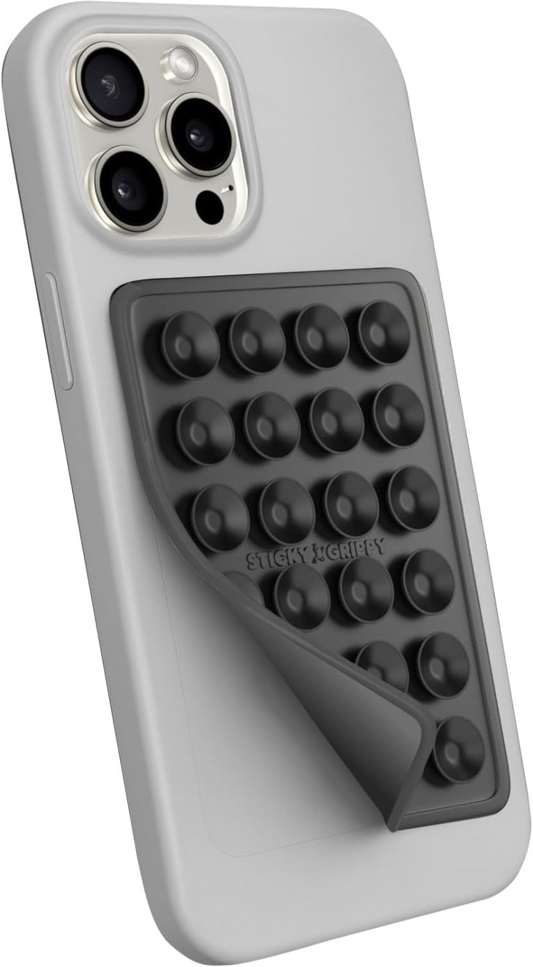 StickyGrippy Suction Phone Case Mount, Sillicon Adhesive Phone Accessory for iPhone and Android, Hands-Free Fidget Toy Mirror Shower Phone Holder, Tiktok Videos and Selfies (Black)