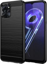 جراب متوافق مع ريلمى 10T 5G ، - غطاء حماية مصقول مقاوم للصدمات رفيع للغاية متين من ألياف الكربون المصقولة - غطاء واقي مضاد للخدش و مقاوم للانزلاق - أسود