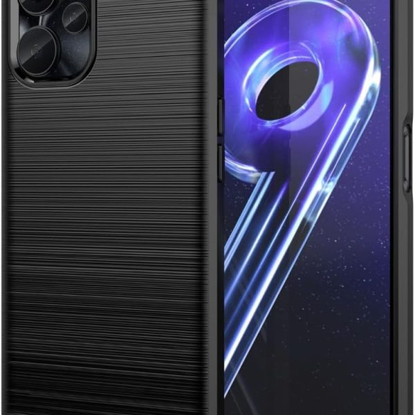 جراب متوافق مع ريلمى 10T 5G ، - غطاء حماية مصقول مقاوم للصدمات رفيع للغاية متين من ألياف الكربون المصقولة - غطاء واقي مضاد للخدش و مقاوم للانزلاق - أسود