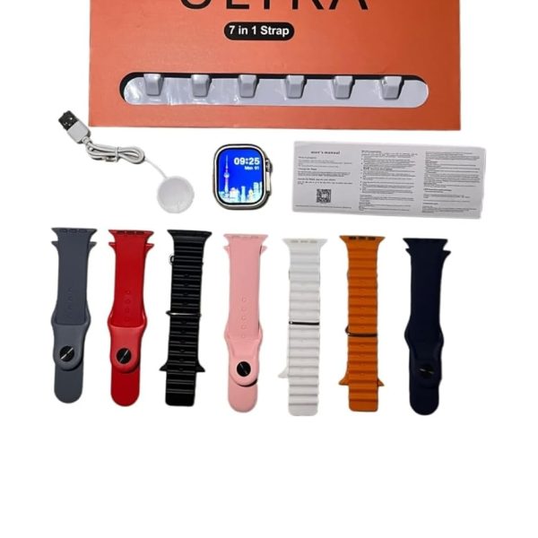 ADHOMAX Ultra Big 7 In 1 Smart Watch, 2.01" HD Display, Calling, Fitness Tracker, Wireless Charging, Heart Rate, SpO2, Weather, Camera, Music, For IOS, android, men and women (Gold)