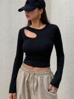 ⁦Women's Twill Cotton Sleeve T-Shirt With Slot⁩ - الصورة ⁦2⁩
