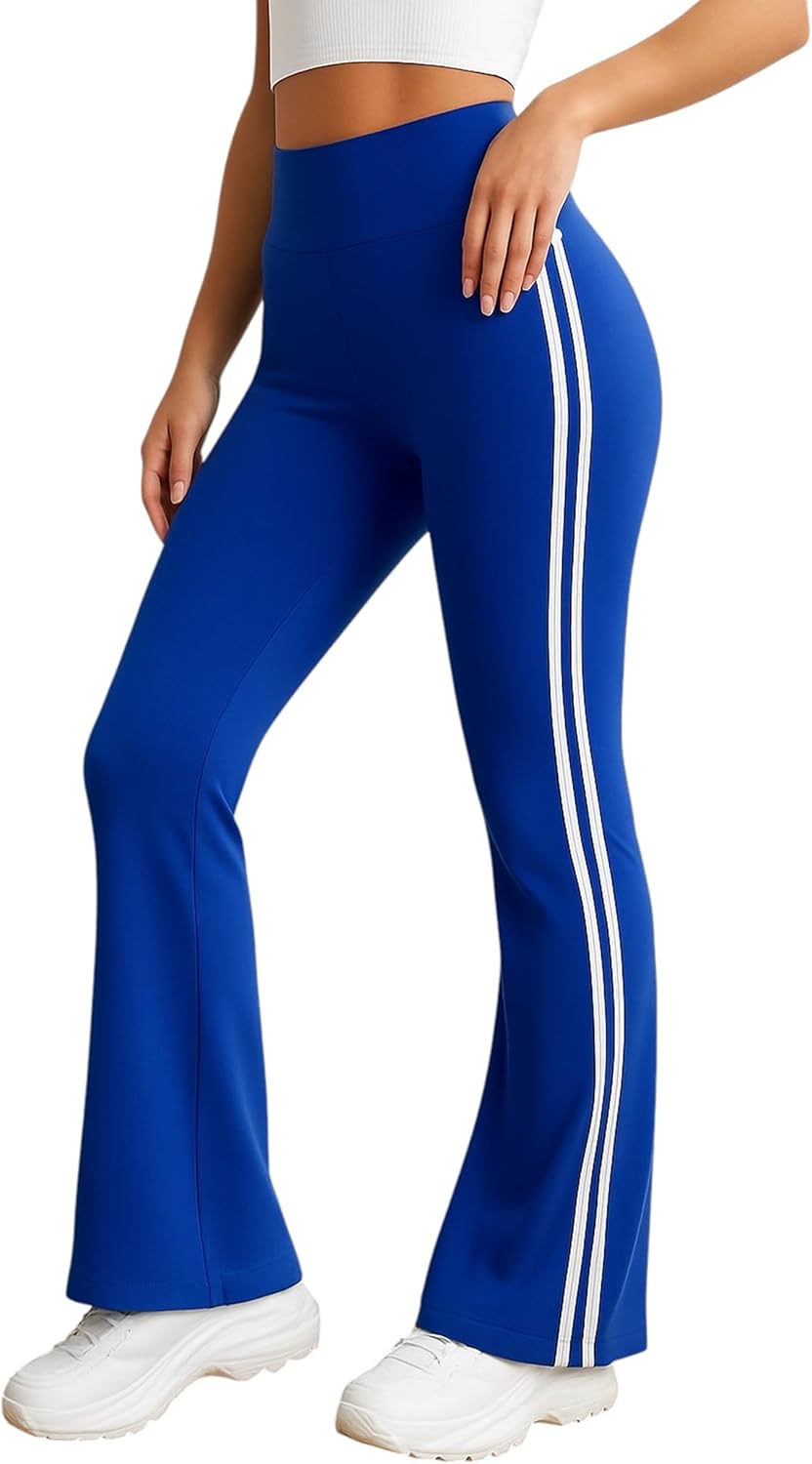 61oNoGWXx8L._AC_SL1500_.jpg MEZA Women's Lycra High Waist Wide Slit Sweatpants with 2 Side Stripes - Casual & Sport - Gym Yoga Pants for Women & Girls
