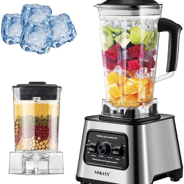SOKANY SK-999 5000W High Performance Blender, 9 Speed, 2-in-1 [2.5L Blender & Smoothie, Coffee Grinder], Crushed Ice Function, Self-Cleaning Function, BPA Free