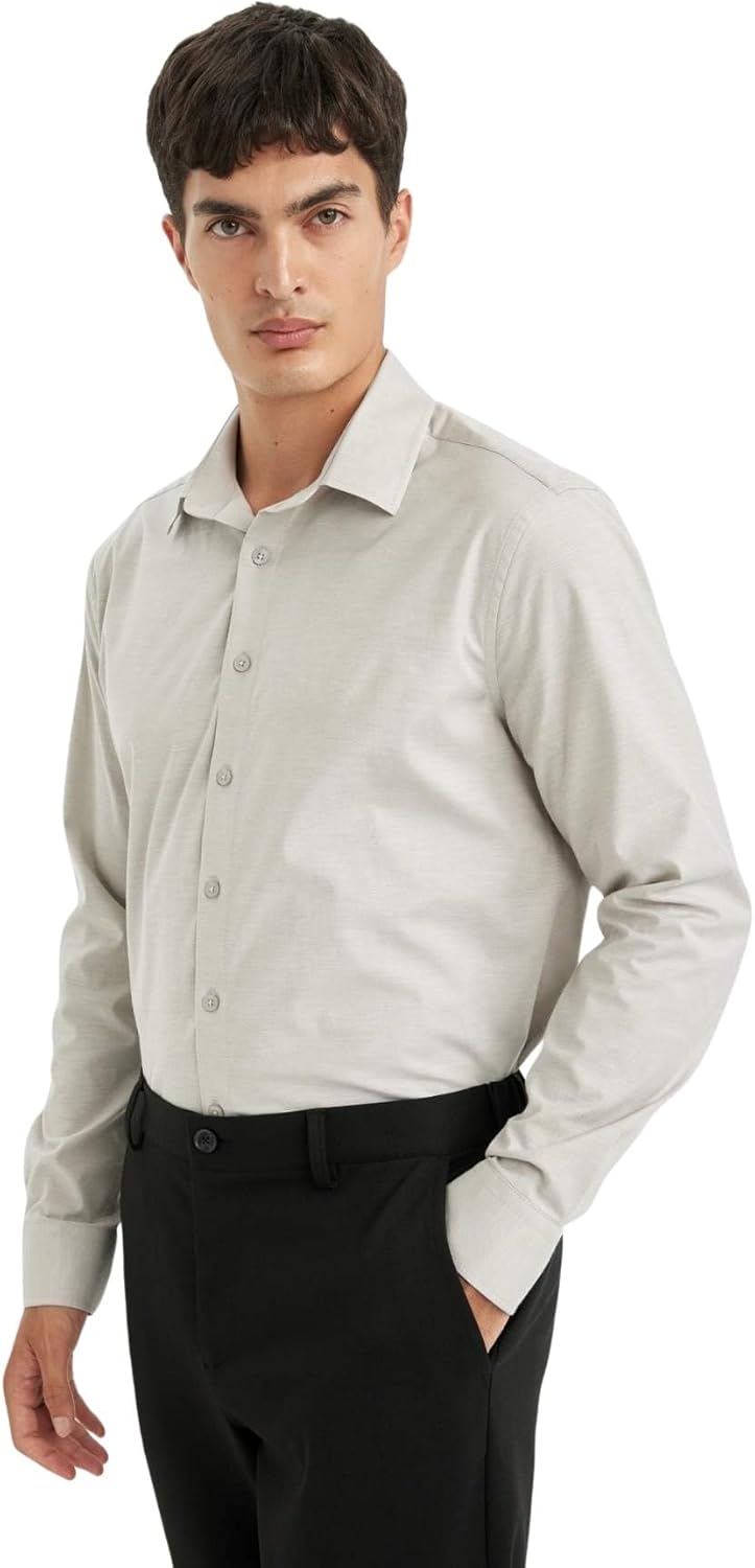 DeFacto Man Woven Top Regular Fit Polo Neck Long Sleeve Long Sleeve Shirt A5553AX Classic