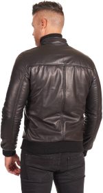 ⁦Top leather (T23) Mens Casual Stand Collar Slim Fit Genuine Leather Jacket Biker Motorcycle Jacket⁩ - الصورة ⁦5⁩