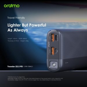 ⁦Oraimo Travaler 22.5 PD 20000mAh Power Bank with 20W Fast Charging,Triple Output, Type C &Micro Input, Multi-Layer Protection with LED Torch⁩ - الصورة ⁦2⁩