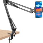 SHAWE Cell Phone Holder, Clip Clamp for Desk, Universal Stand Mount With Flexible 360 Rotation, Long Arm Bracket for 3.5-6.5in Devices, Mobile Stand for Bed, Office, Kitchen