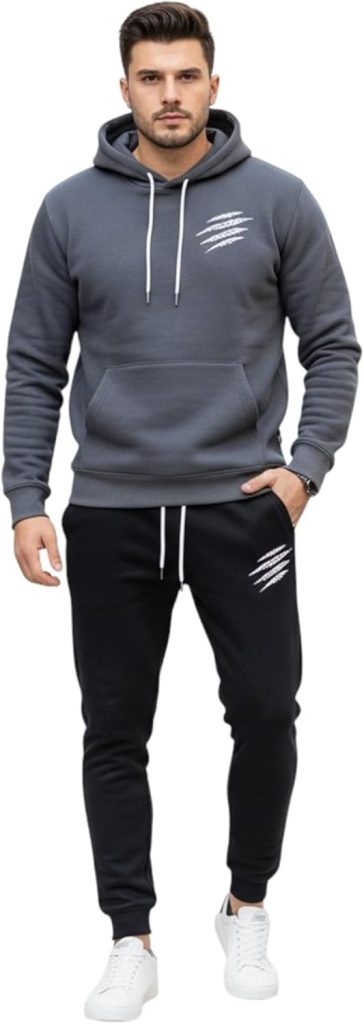 Men's Casual Sweatsuit Set, Pullover Hoodie with Jogging Pants, Comfortable Cotton
