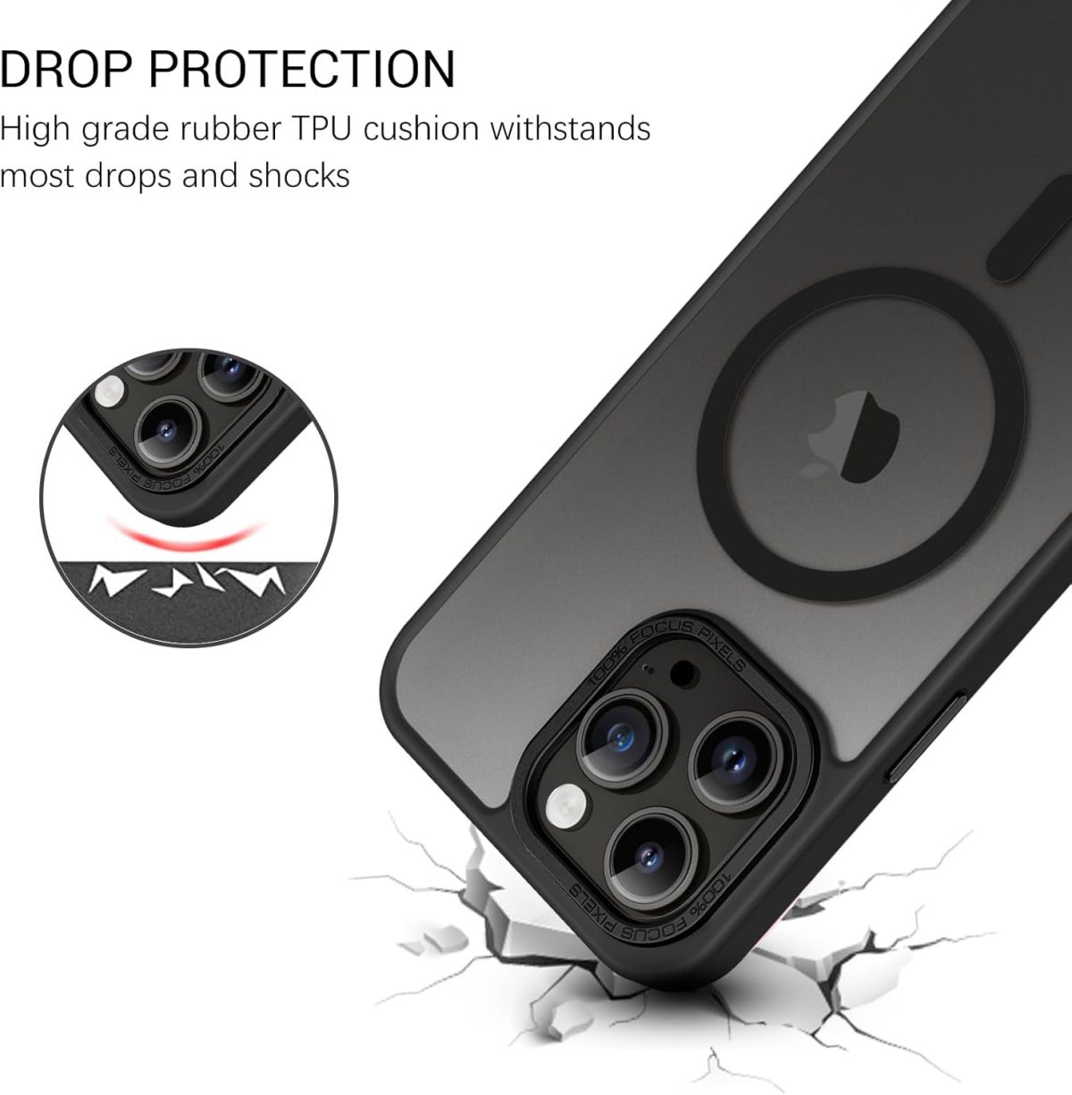 ⁦GaoBao iPhone 13 Pro Max 6.7 Inch Case Compatible with MagSafe, Hybrid Magnetic Case Cover Translucent Matte Back Protection Camera Cover Slim Shockproof Back Anti-Scratch Black⁩ - الصورة ⁦4⁩