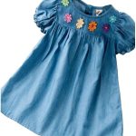Girls Summer Denim Dress Short Sleeve Button Back