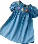 Girls Summer Denim Dress Short Sleeve Button Back