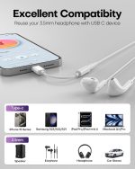 ⁦USB C to 3.5mm Audio Headphone Jack Adapter (2Pack), Aux to USB C Dongle Cord Cable Compatible with iPhone 17/16/15, iPad Pro, Samsung Galaxy S25 S24 S23 Ultra/Google Pixel - White⁩ - الصورة ⁦5⁩