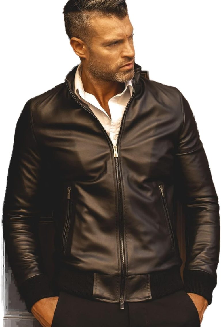 Top leather (T23) Mens Casual Stand Collar Slim Fit Genuine Leather Jacket Biker Motorcycle Jacket