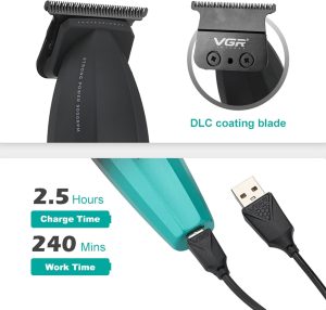⁦VGR 906 Fresh Fade Professional Hair Trimmer, 9000rpm Zero Gapped Beard Trimmer for Men, DLC T-Blade Cordless Hair Clipper for Barbers and USB Rechargeable, Green⁩ - الصورة ⁦3⁩