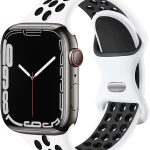 Elaikement Sport Bands Compatible for Apple Watch Band 45mm 44mm 42mm 41mm 40mm 38mm for Women Men Girls, Cute Breathable Silicone Replacement Strap for iWatch Series 7/6/5/4/3/2/1/SE - White/Black