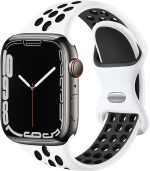 Elaikement Sport Bands Compatible for Apple Watch Band 45mm 44mm 42mm 41mm 40mm 38mm for Women Men Girls, Cute Breathable Silicone Replacement Strap for iWatch Series 7/6/5/4/3/2/1/SE - White/Black