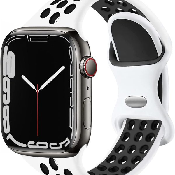 Elaikement Sport Bands Compatible for Apple Watch Band 45mm 44mm 42mm 41mm 40mm 38mm for Women Men Girls, Cute Breathable Silicone Replacement Strap for iWatch Series 7/6/5/4/3/2/1/SE - White/Black