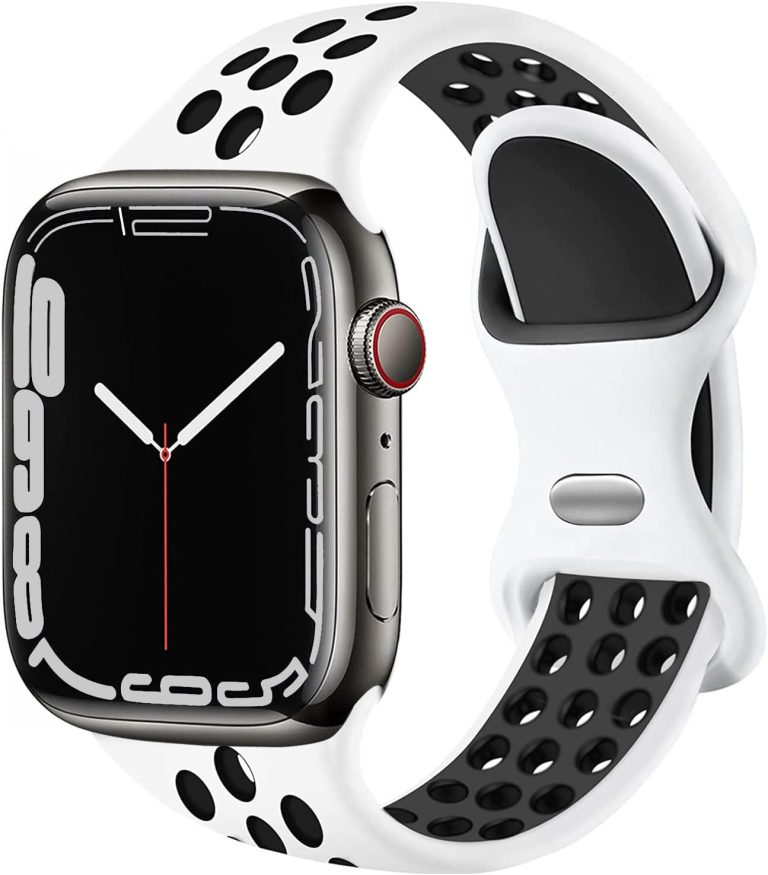 Elaikement Sport Bands Compatible for Apple Watch Band 45mm 44mm 42mm 41mm 40mm 38mm for Women Men Girls, Cute Breathable Silicone Replacement Strap for iWatch Series 7/6/5/4/3/2/1/SE - White/Black