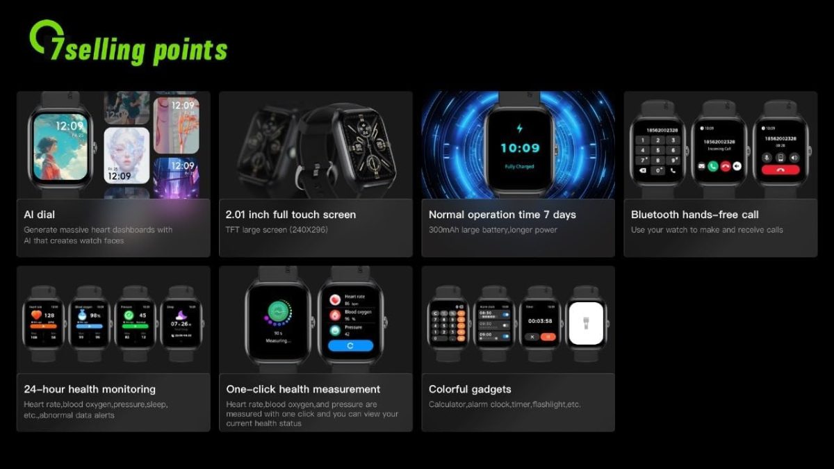 ⁦Oraimo Smart Watch 5 Lite (OSW-804), 2.01" HD Full Touch Screen IP68, Normal Usage Time 7 days Standby Time More than 28 days, Antibacterial Eartips – Black (12 Months Warranty)⁩ - الصورة ⁦5⁩