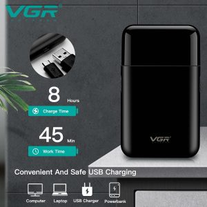 ⁦VGR V-390 Professional Electric Razor - Ultra Thin Rechargeable USB Travel Shaver for Face Care and Beard Trimming - Reciprocating Blade - Men's Electric Shaver - Black⁩ - الصورة ⁦3⁩