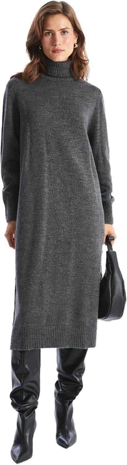 LC WAIKIKI Women Turtleneck Plain Long Sleeve Oversize Knitwear Dress