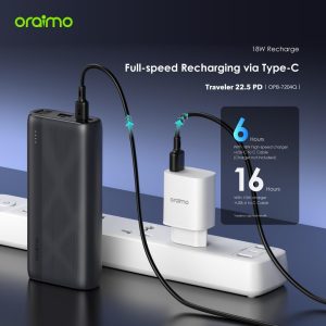 ⁦Oraimo Travaler 22.5 PD 20000mAh Power Bank with 20W Fast Charging,Triple Output, Type C &Micro Input, Multi-Layer Protection with LED Torch⁩ - الصورة ⁦7⁩