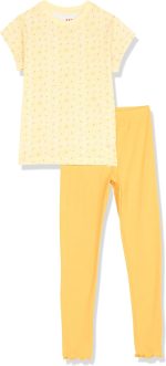 JIL Girls Girls SS PJ WITH RIB LEGGING Transperant Yellow Sun Flower Set