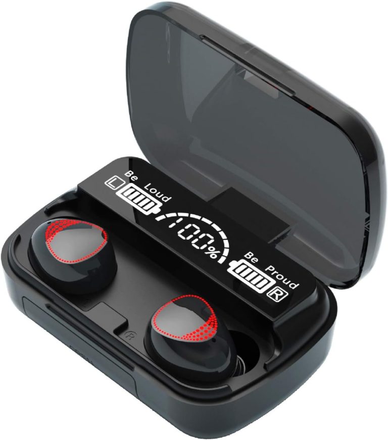 XFTOPSE M10 Wireless Bluetooth 5.1 Headphones, IPX7 Waterproof TWS Stereo Earphones with Wireless Charging Case, Built-in Microphone, Black