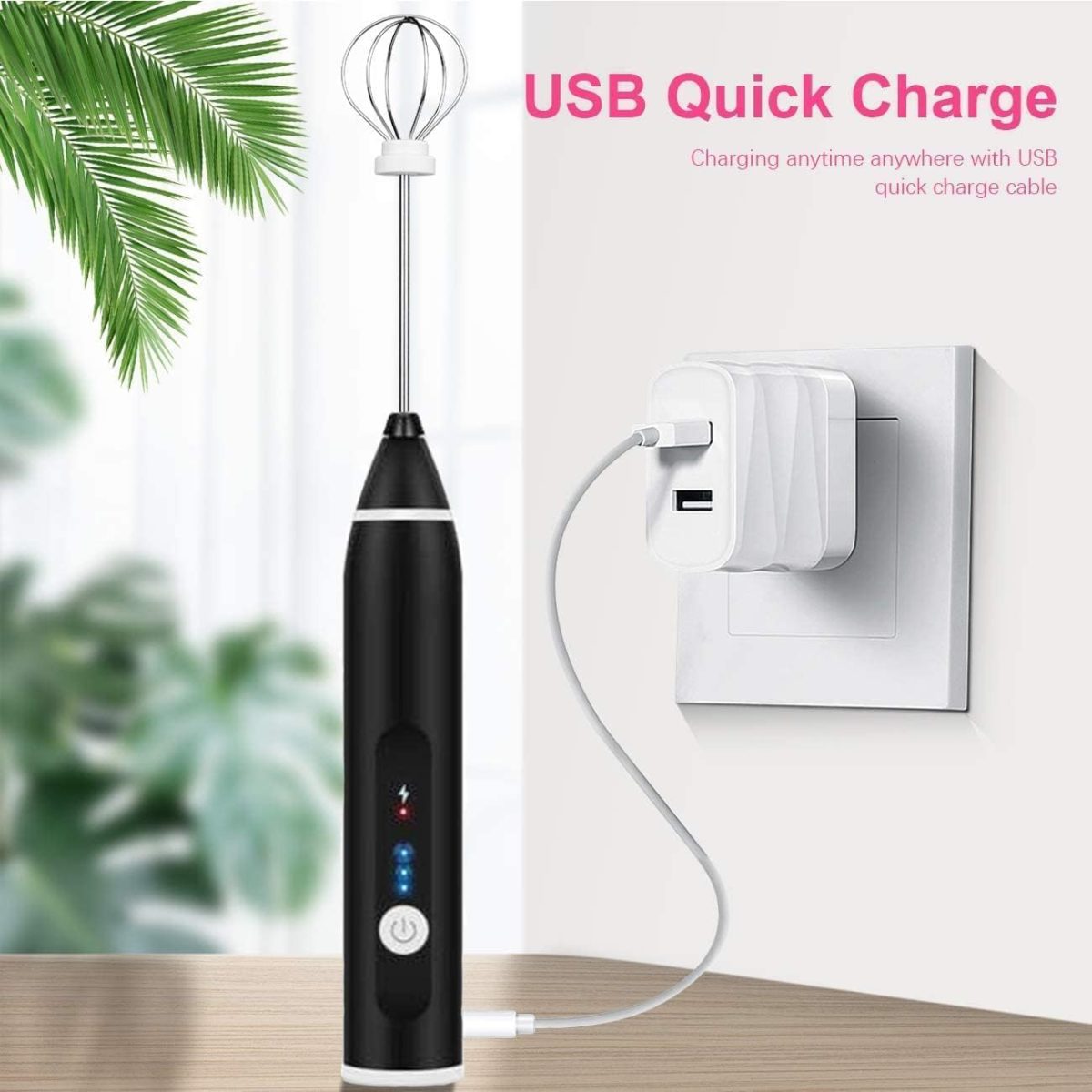 ⁦Milk frother handheld, rechargeable electric mixer for coffee drink, foam bread maker, 3 speed adjustable hand held mixer for mini whisk, cappuccino latte hot chocolate (black)⁩ - الصورة ⁦3⁩