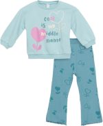 طقم سويت شيرت مطبوع برقبة دائرية ضيقة وأكمام طويلة وبنطلون ضيق للبنات من ال سي وايكيكي، قطعتين