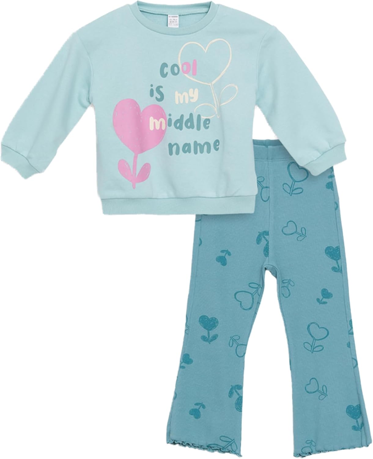 61vKBZcV7tL._AC_SL1500_.jpg طقم سويت شيرت مطبوع برقبة دائرية ضيقة وأكمام طويلة وبنطلون ضيق للبنات من ال سي وايكيكي، قطعتين