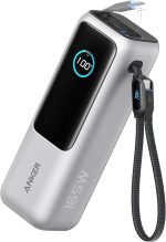 Anker Zolo Power Bank (25K, 165W, Built-In USB-C and Retractable Cable) High-Speed Portable Charger, 1 USB-C, 1 USB-A, Battery Pack for iPhone 16/15/15 Pro/15 Pro Max/15 Plus, MacBook (White)