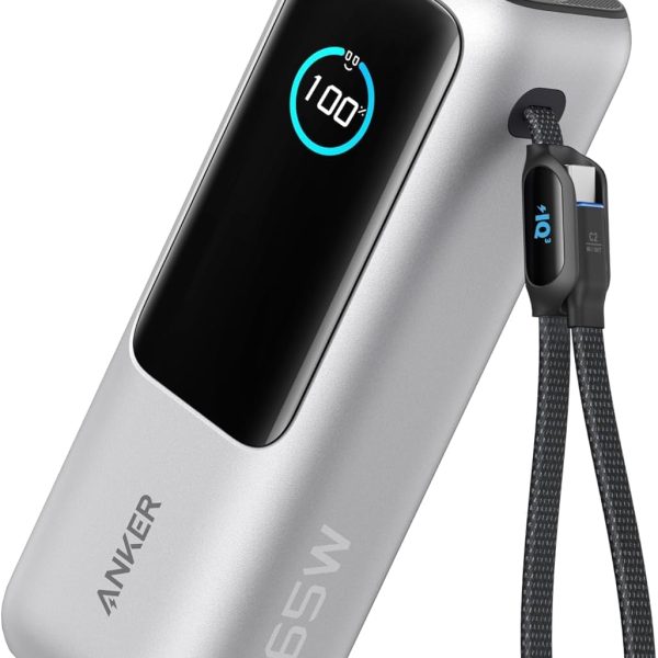 Anker Zolo Power Bank (25K, 165W, Built-In USB-C and Retractable Cable) High-Speed Portable Charger, 1 USB-C, 1 USB-A, Battery Pack for iPhone 16/15/15 Pro/15 Pro Max/15 Plus, MacBook (White)