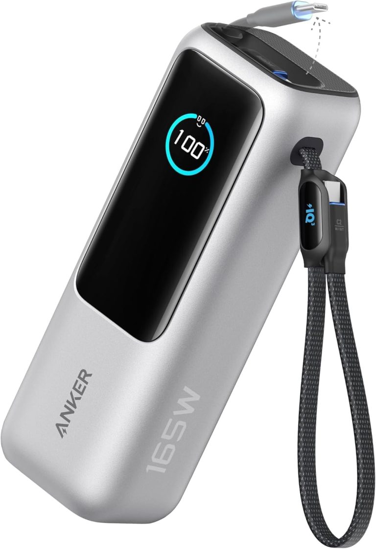 Anker Zolo Power Bank (25K, 165W, Built-In USB-C and Retractable Cable) High-Speed Portable Charger, 1 USB-C, 1 USB-A, Battery Pack for iPhone 16/15/15 Pro/15 Pro Max/15 Plus, MacBook (White)