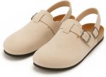 LOU Women's Suede Slingback Clogs with Buckle Strap, Tan, Casual Comfort Shoes
