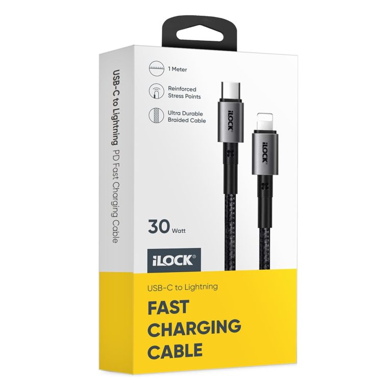 iLOCK USB-C to iPhone Charging Cable | 1 Meter | Ultra Durable Braided Cable | 30 Watt Fast Charging (Type C to iPhone)