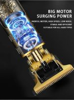 ⁦KM-T9 LED Display Shaver with USB Charging - Up to 120 Minutes Runtime - Professional Blades -4 Step Combs – 3 Speeds Up to 7000 RPM - Modern Design - Gold⁩ - الصورة ⁦4⁩