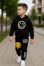 ⁦Miza Kids Set Of 2 Pieces (Hoodie + Pants) Smiley Printed For Boys 4-10 Years - Multi Color Available In Tring Colors⁩ - الصورة ⁦6⁩