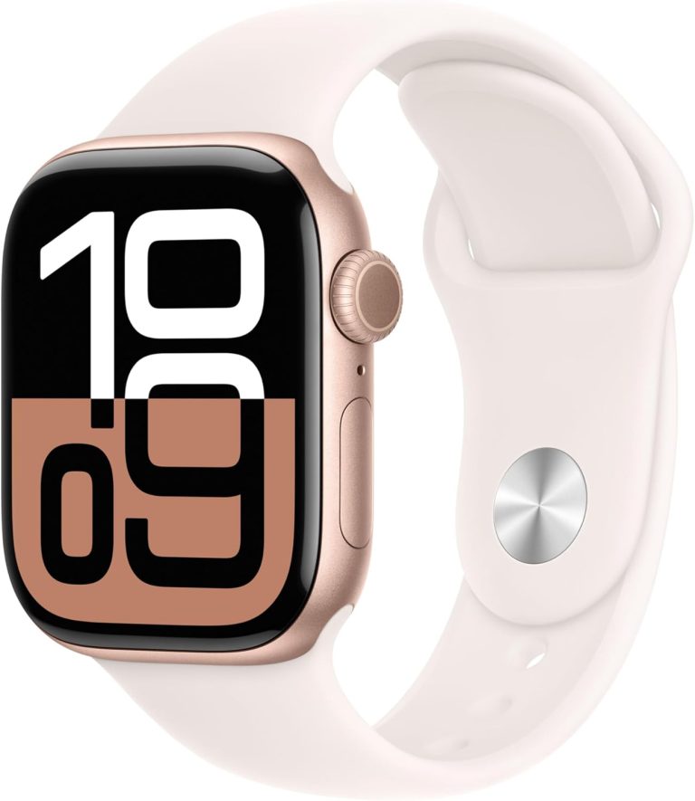 Apple Watch Series 10 GPS 42 mm Smartwatch with Rose Gold Aluminium Case with Light Blush Sport Band - S/M. Fitness Tracker, ECG App, Always-On Retina Display, Water Resistant