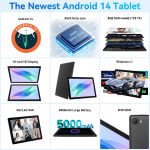⁦FYMLCPFY Android 14 Tablet 10 Inch Octa-Core 8GB+64GB(TF 1TB), 1280x800 HD IPS Wi-Fi 6 Model/Widevine L1/5000mAh/Dual Camera/Face ID PC 2024 - Black⁩ - الصورة ⁦2⁩