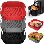 DUXAA 3 Pcs Air Fryer Silicone Liners, 8.5" Square, Grey, Silicone, Molded, Air Fryer Liners, for 4-8 Quart Air Fryers