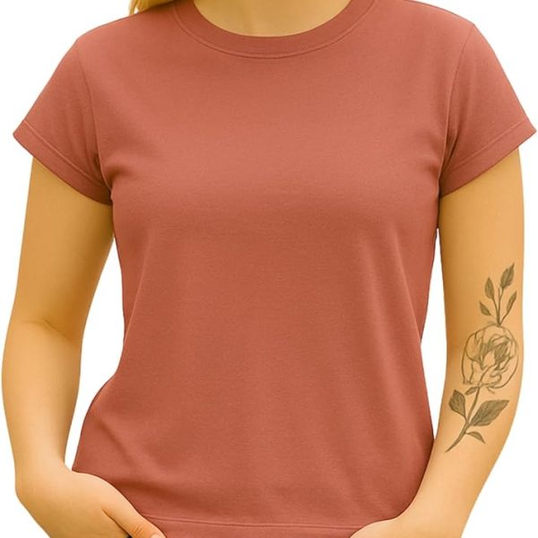 قميص بقصة كلاسيكية ومزيج من القطن الناعم والسباندكس، تيشرت كاجوال بأكمام قصيرة للنساء، بلوزة مريحة للاستخدام اليومي